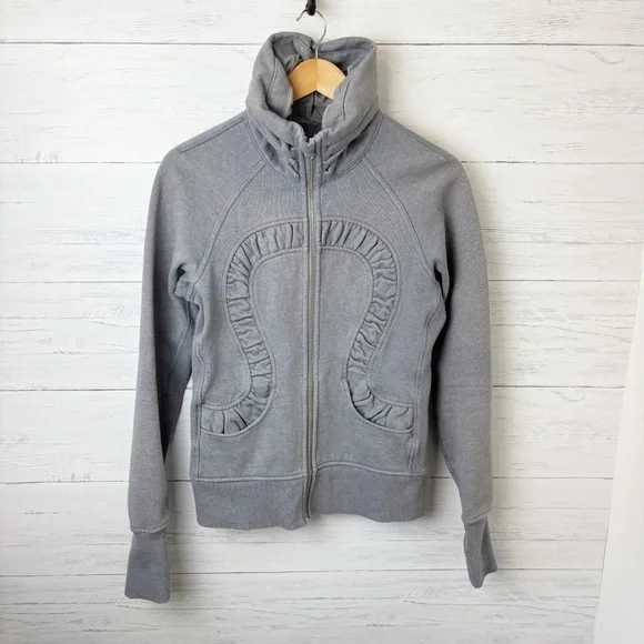 Lululemon Cuddle Up Jacket Heathered Blurred Grey Sparkle - Full Zip High Collar - Picture 3 of 16